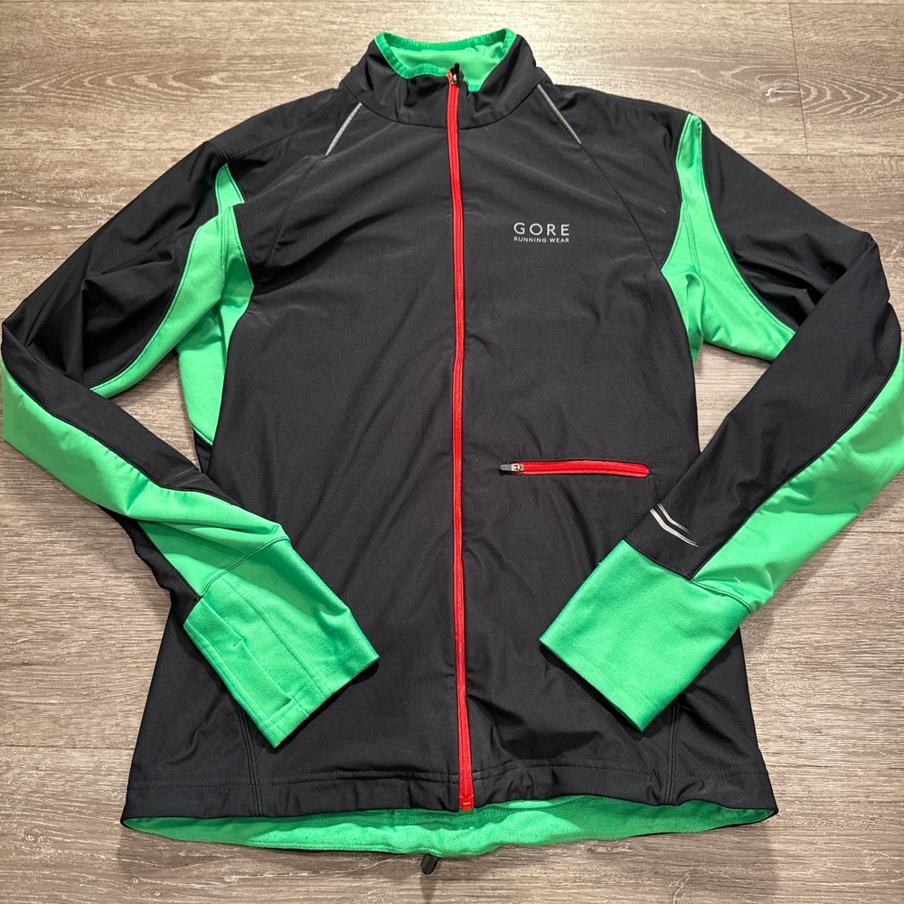 Gore Running Wear Jacket Women Large Black Green Polyester Windstopper Gorpcore